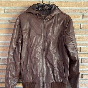 Viparo Brown hooded leather jacket size small, never worn.